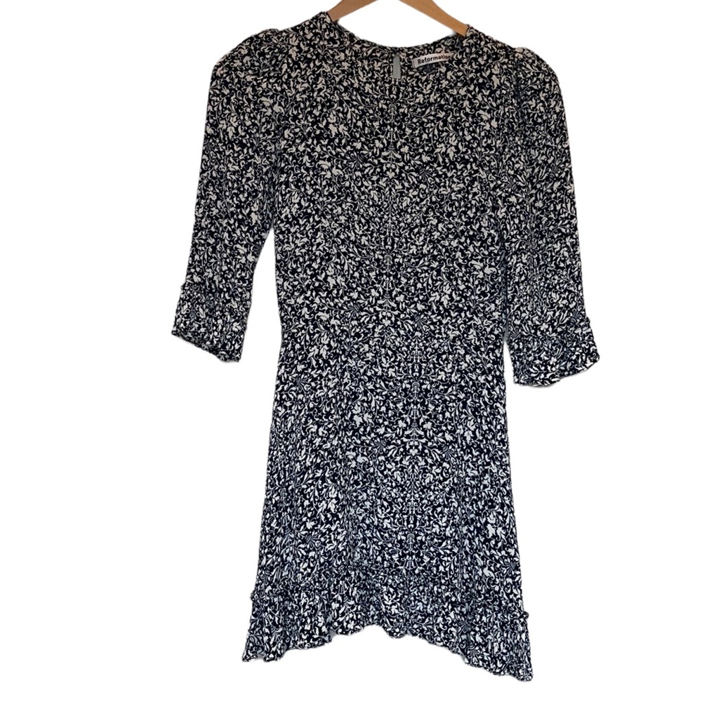 Reformation ruffle hem multicolor mini dress